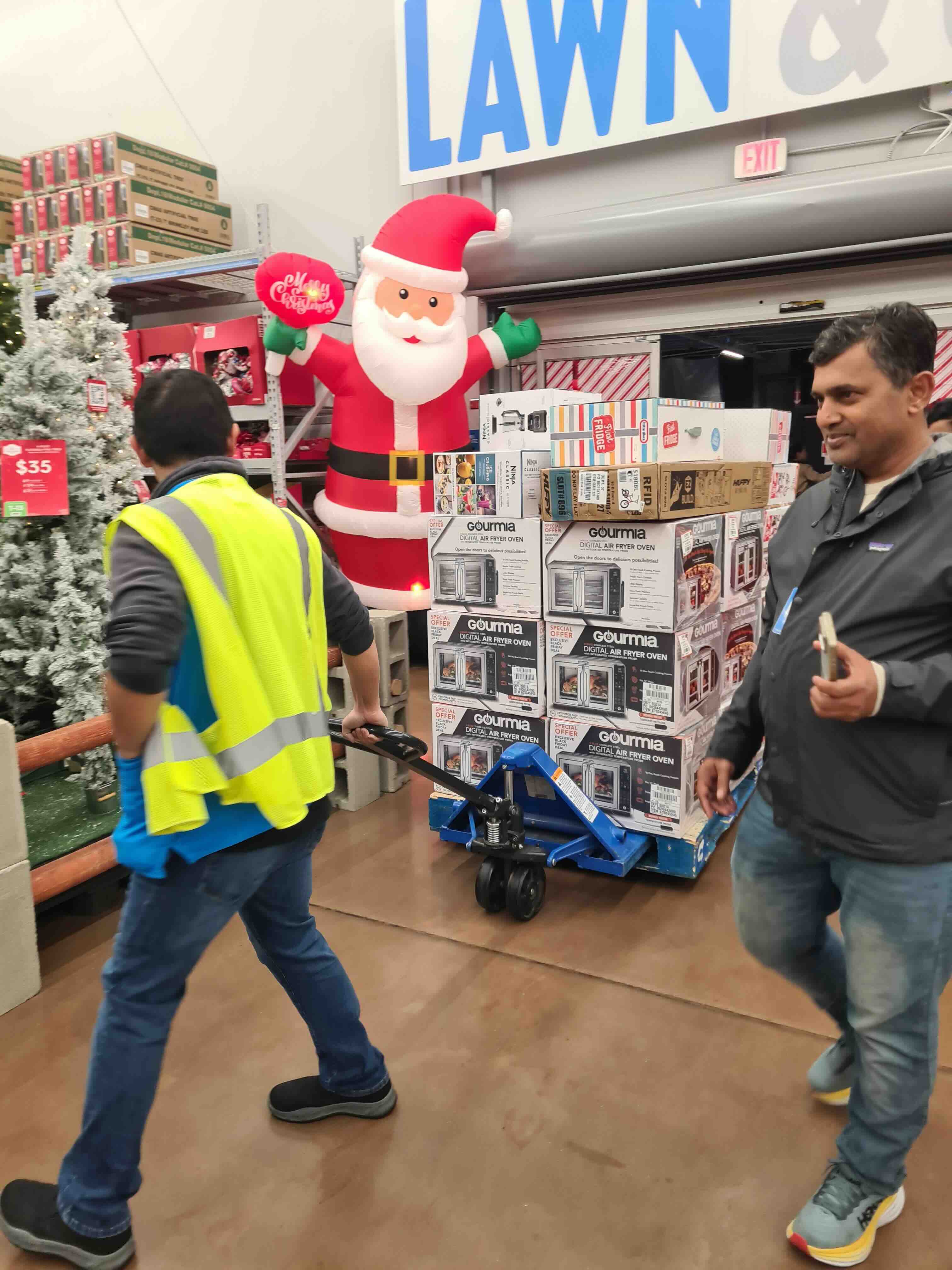 Walmart containerization and packing area during holiday order processing