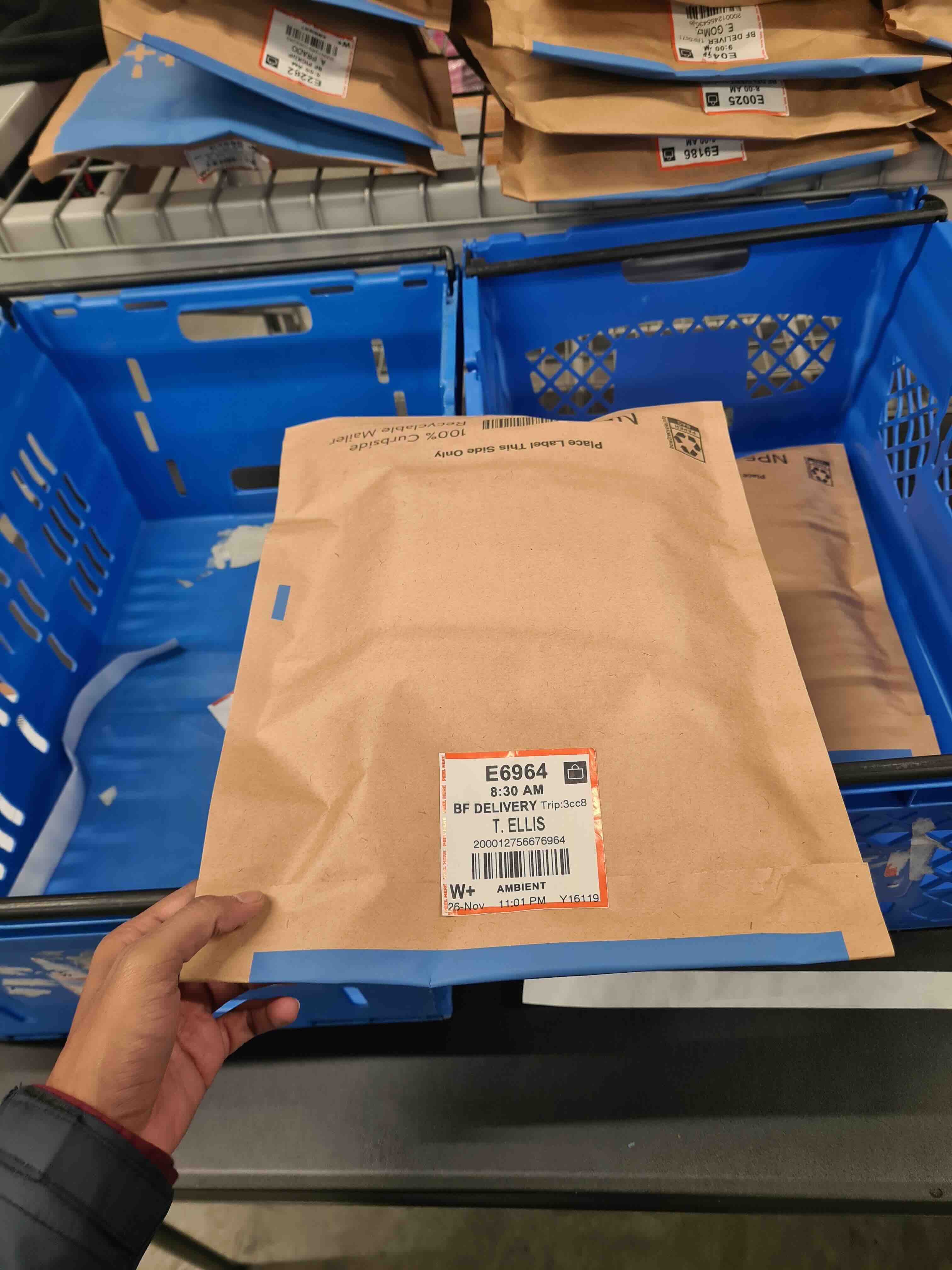 Small Walmart bag used for compact fulfillment items
