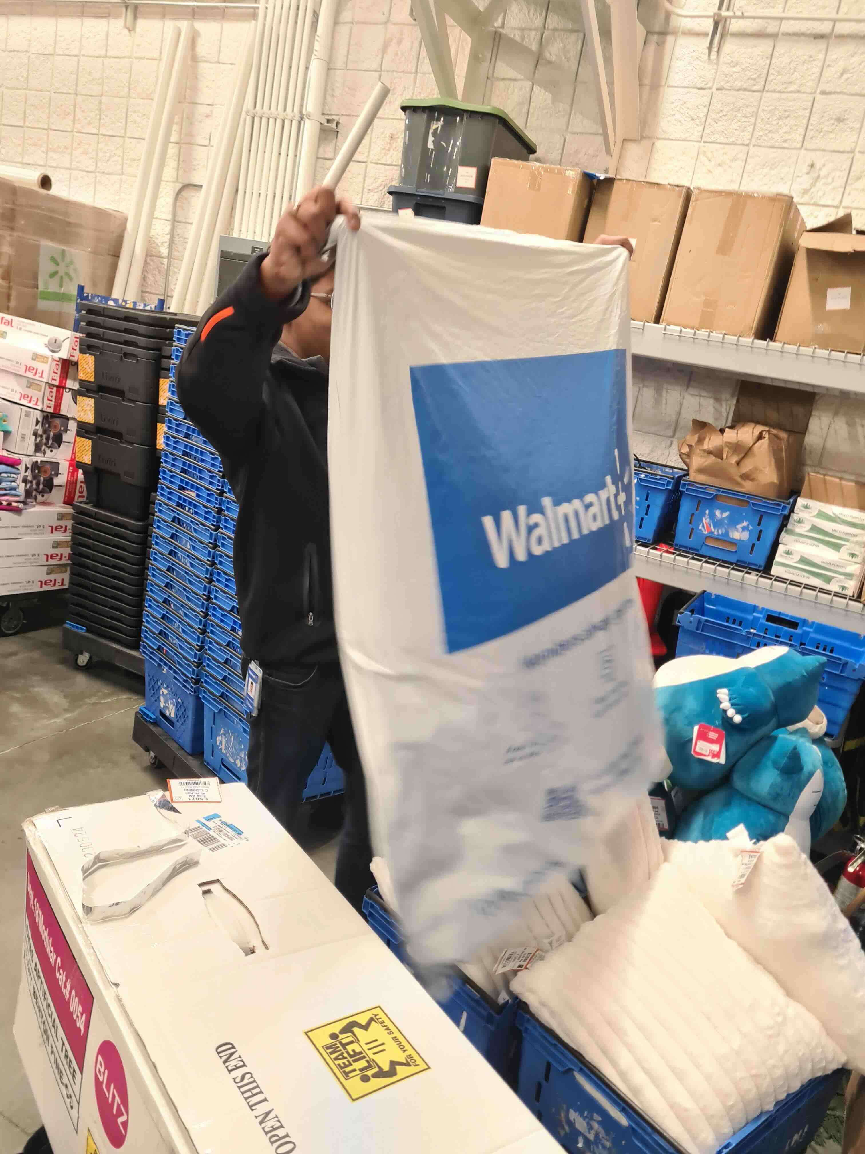 Large Walmart bag used for oversized items such as a teddy bear