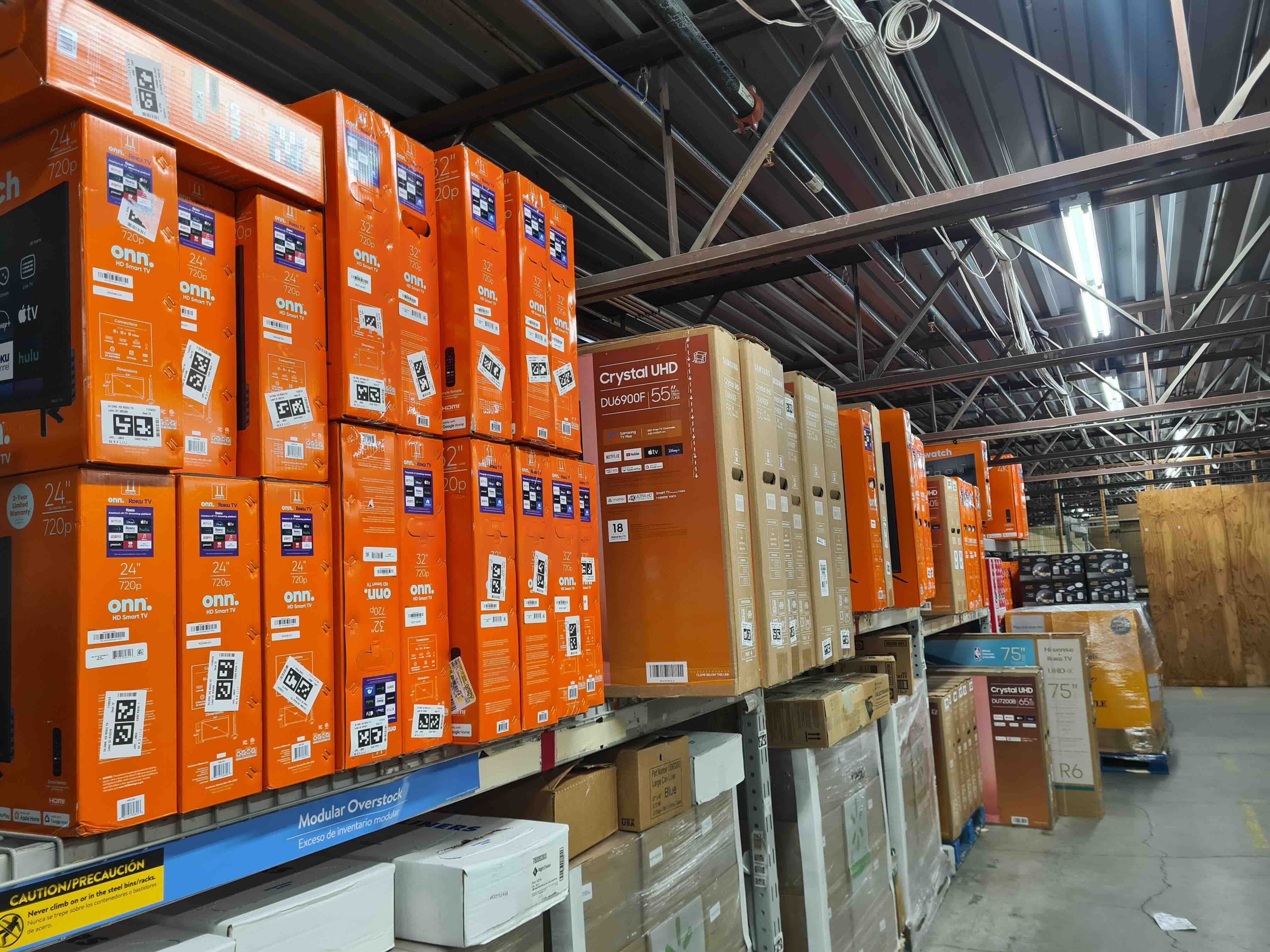 Roku TVs racked and ready for packing at Walmart