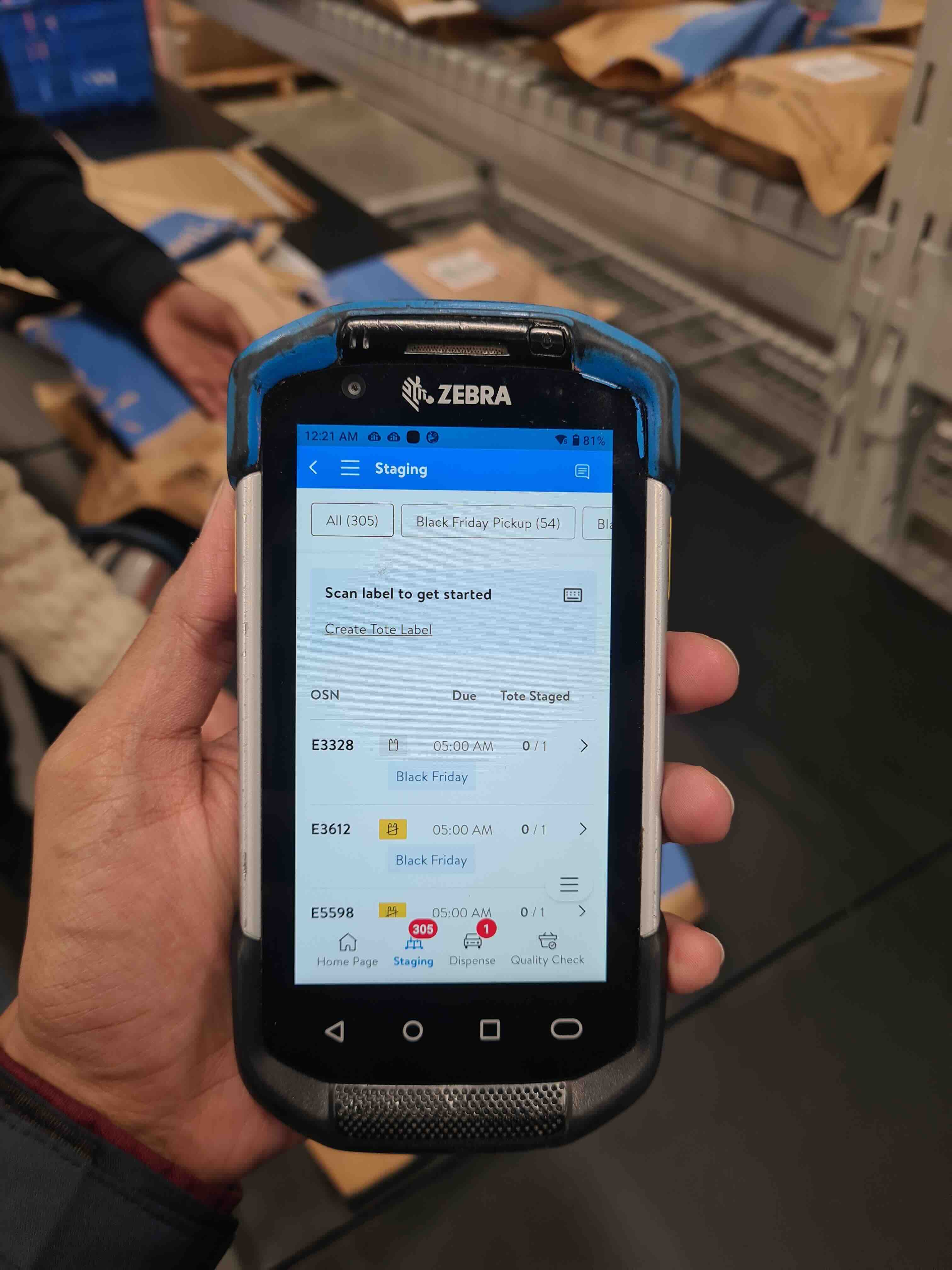 Walmart associate Zebra handheld device used with GIF app